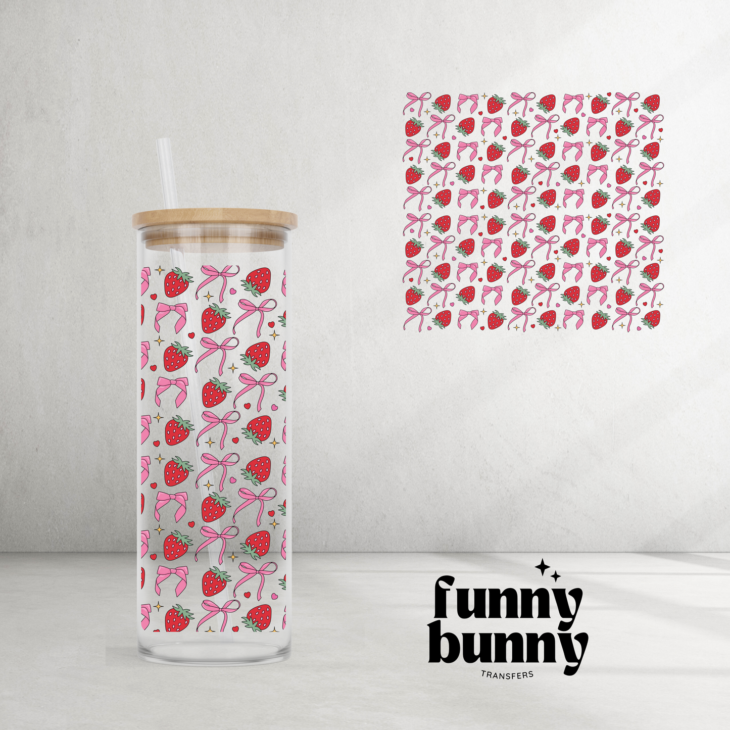 Strawberry Soft Girl Bows - 25oz UVDTF Cup Wrap