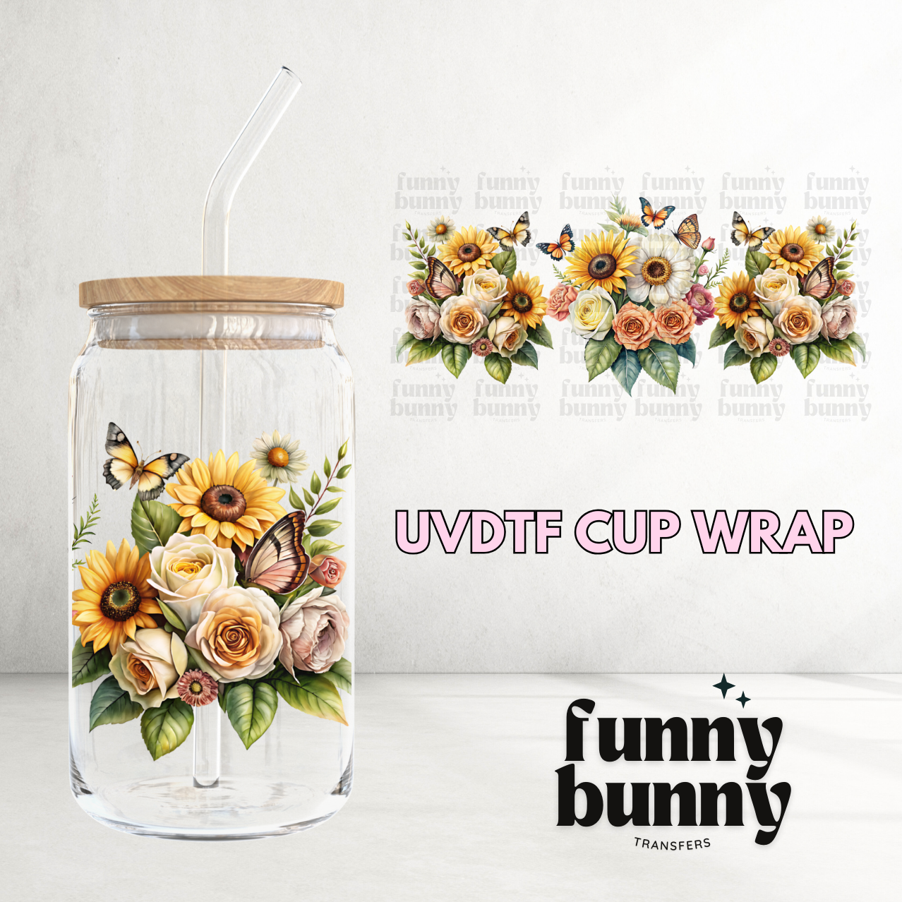 Sunflowers & Butterflies - 16oz UVDTF Cup Wrap