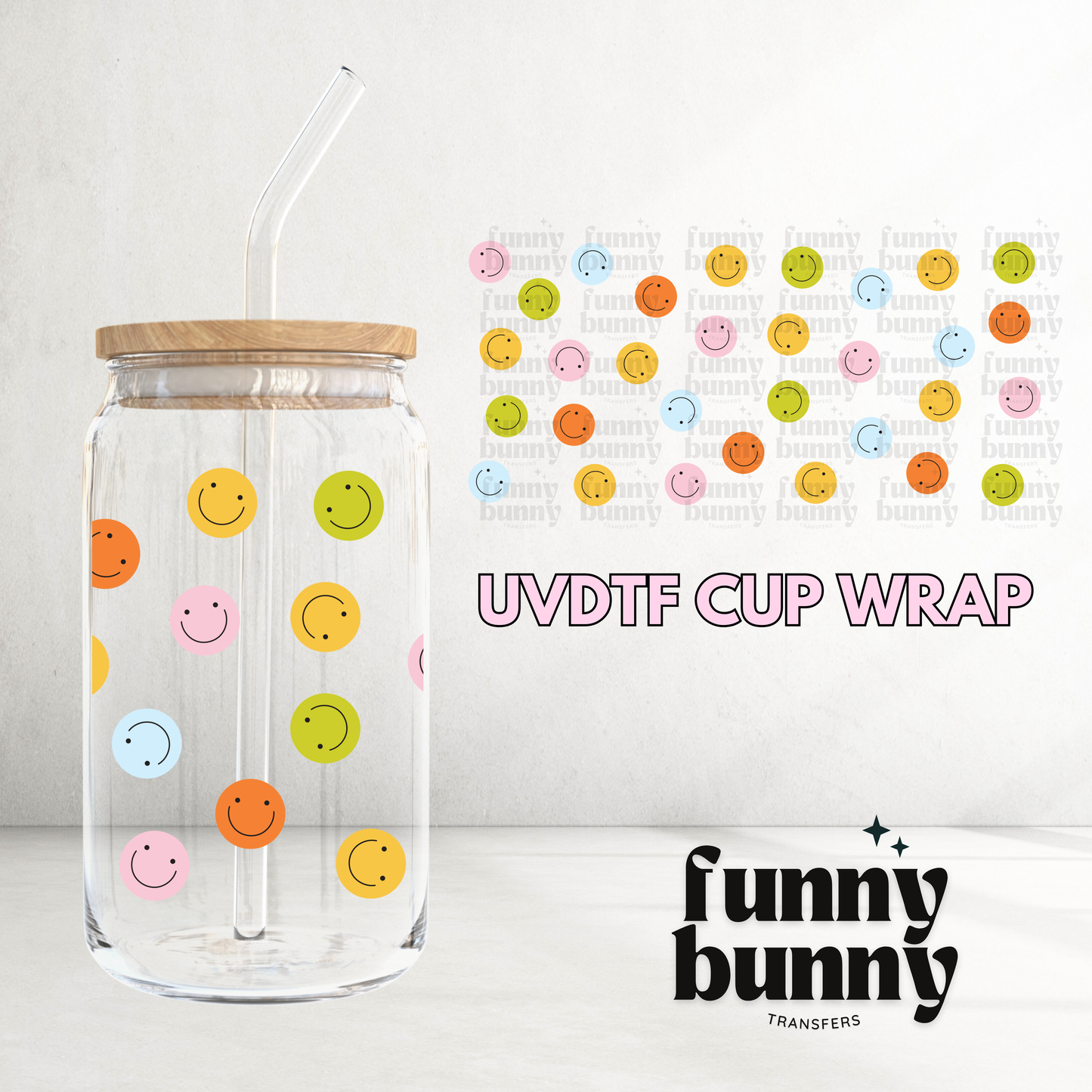 Technicolor Smiley - 16oz UVDTF Cup Wrap