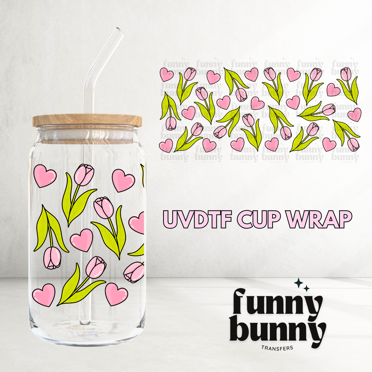 Tulips & Hearts - 16oz UVDTF Cup Wrap