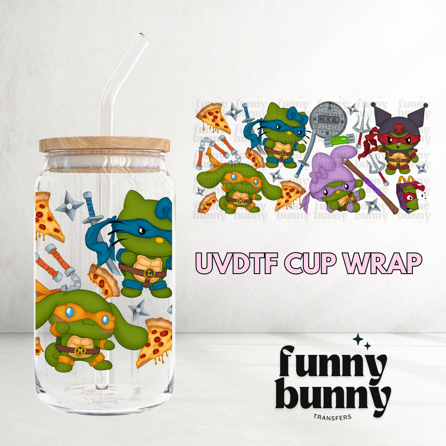 Turtle Pizza Kitties - 16oz UVDTF Cup Wrap