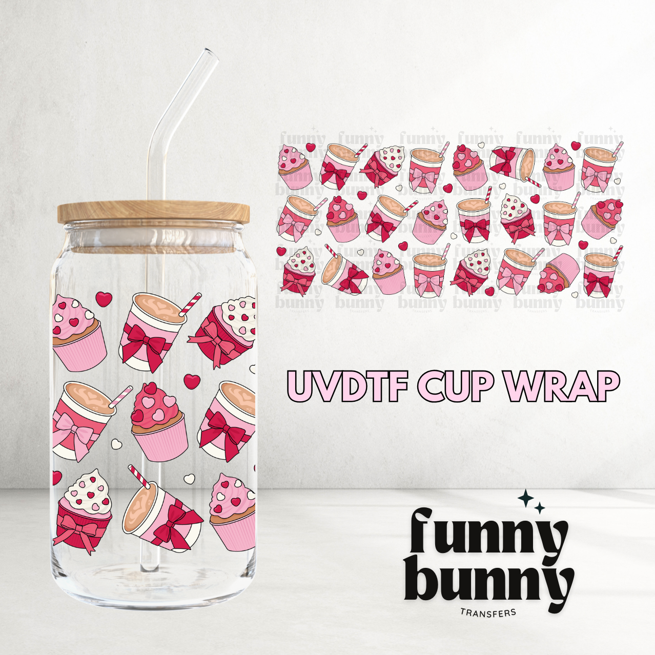 Vday Cup Cakes & Lattes - 16oz UVDTF Cup Wrap