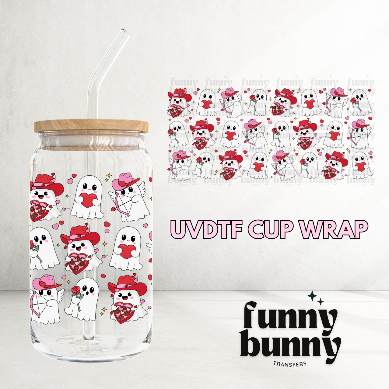 Vday Howdy Ghosts - 16oz UVDTF Cup Wrap