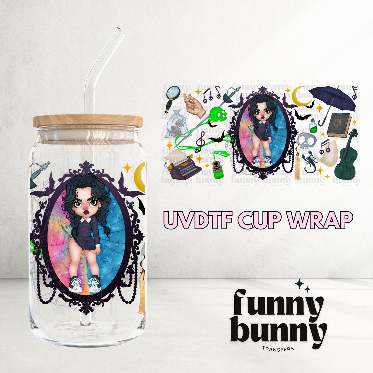 Wednesday Doll - 16oz UVDTF Cup Wrap