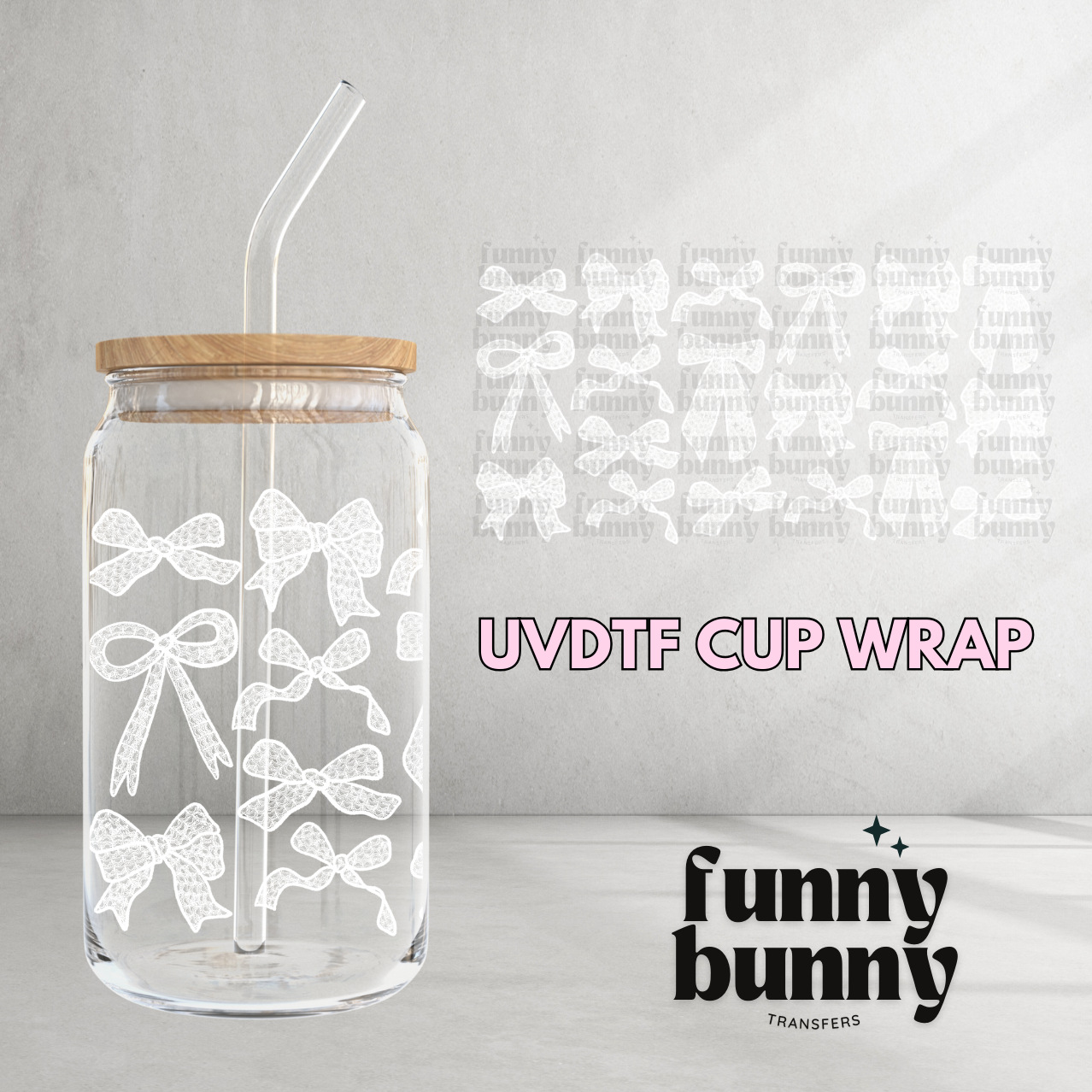 White Lace Bows - 16oz UVDTF Cup Wrap