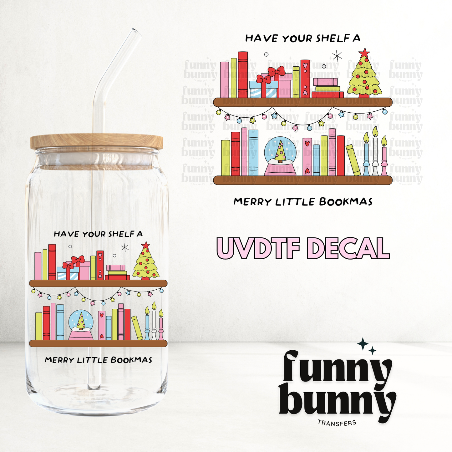 Xmas Bookshelf - UVDTF Decal