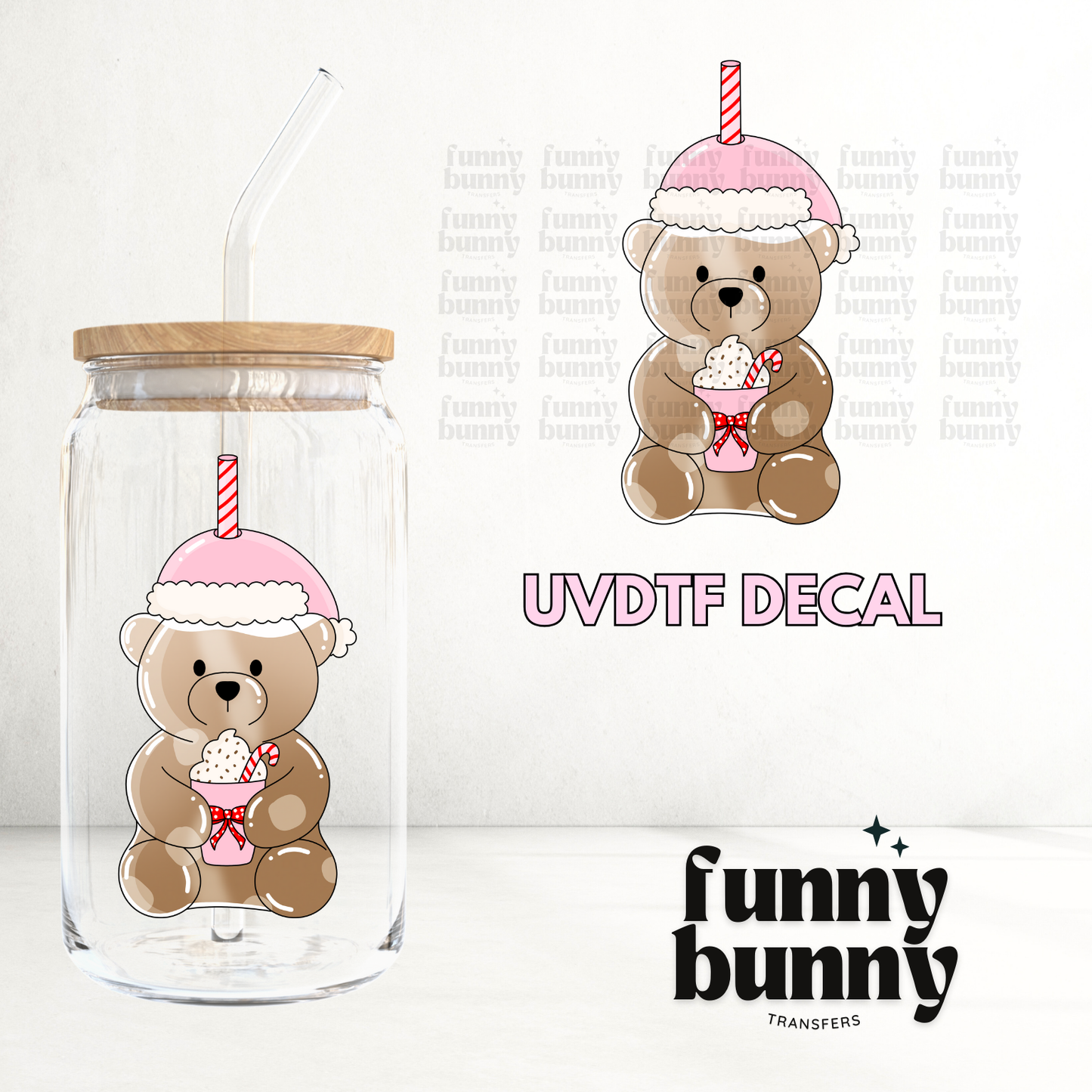 Xmas Pink Bear Latte - UVDTF Decal