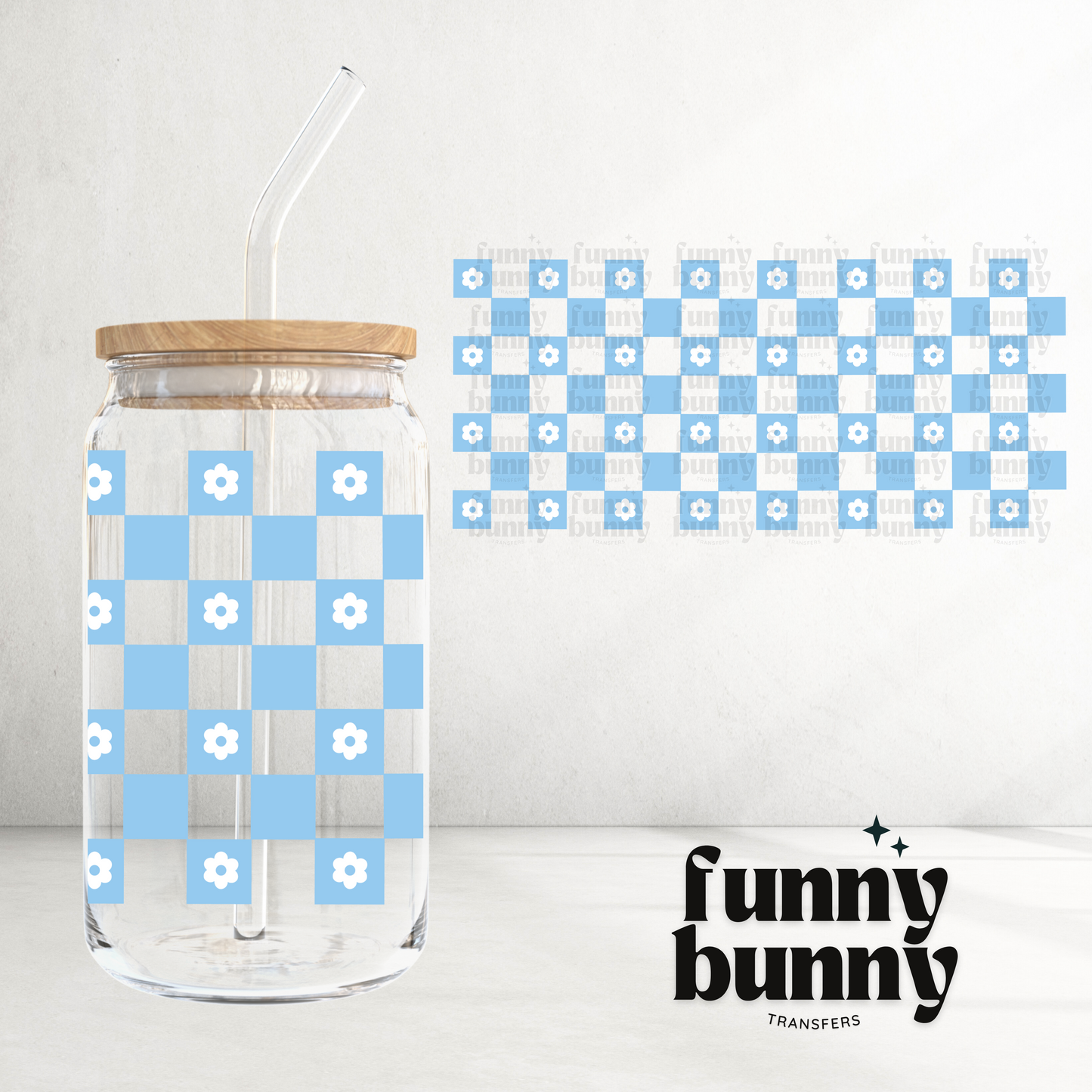 Baby Blue Checkered Pattern - 16oz UVDTF Cup Wrap