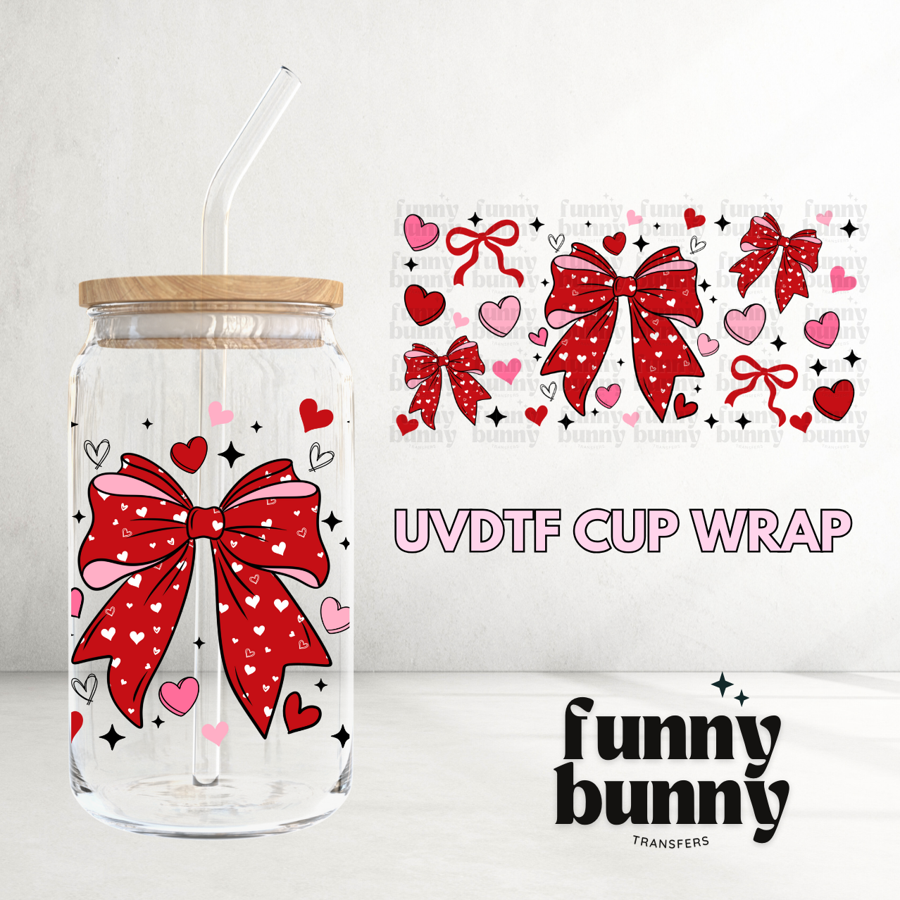 Big Heart Bows - 16oz UVDTF Cup Wrap