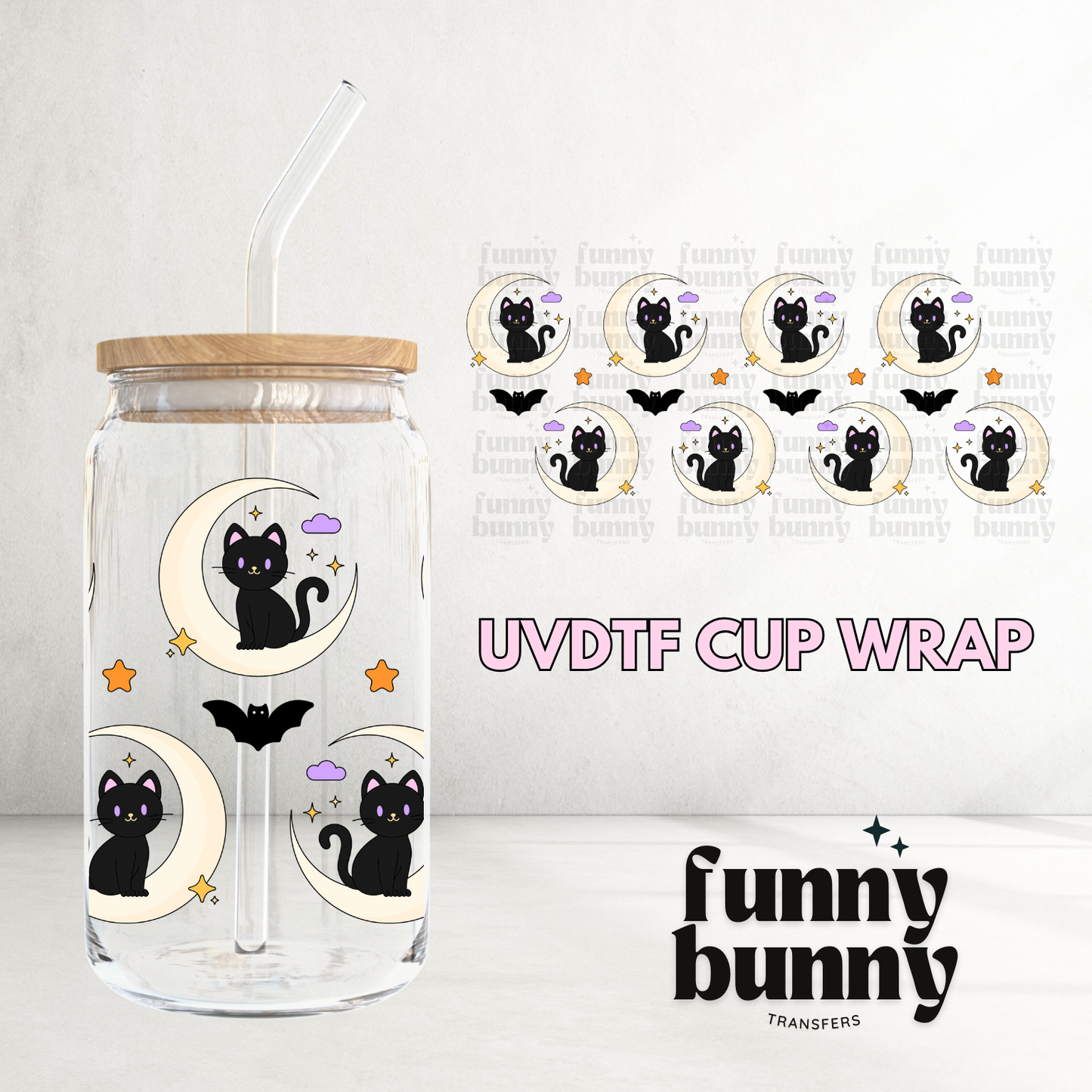 Black Cat Energy - 16oz UVDTF Cup Wrap