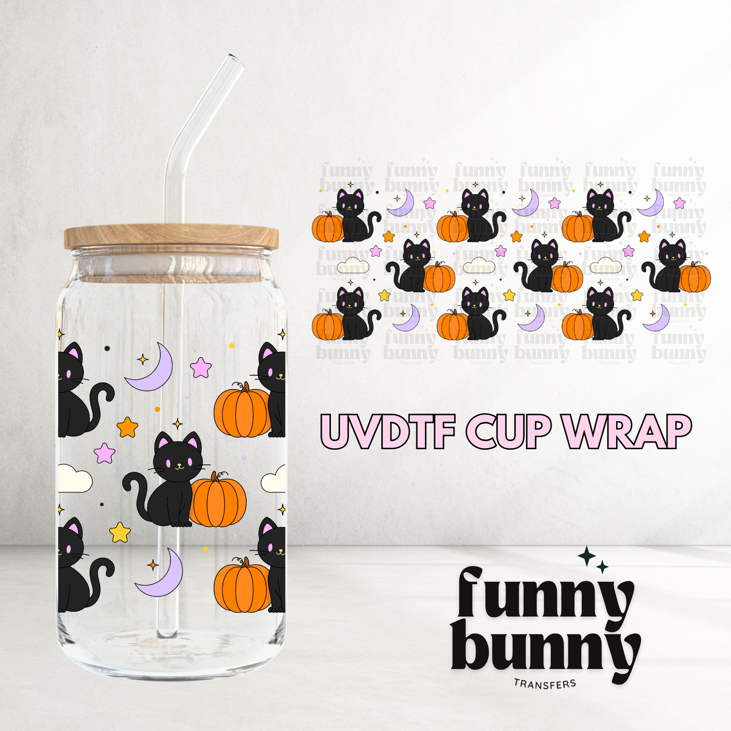 Black Cat Pumpkins - 16oz UVDTF Cup Wrap