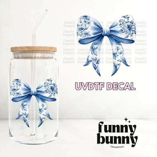 Blue Floral Bow - UVDTF Decal