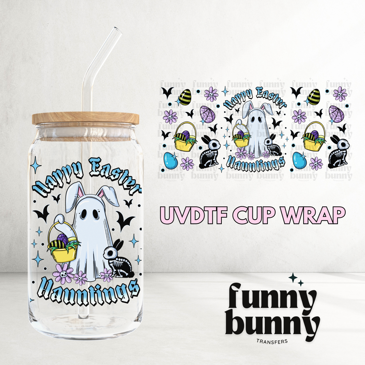 Blue Happy Easter Hauntings - 16oz UVDTF Cup Wrap