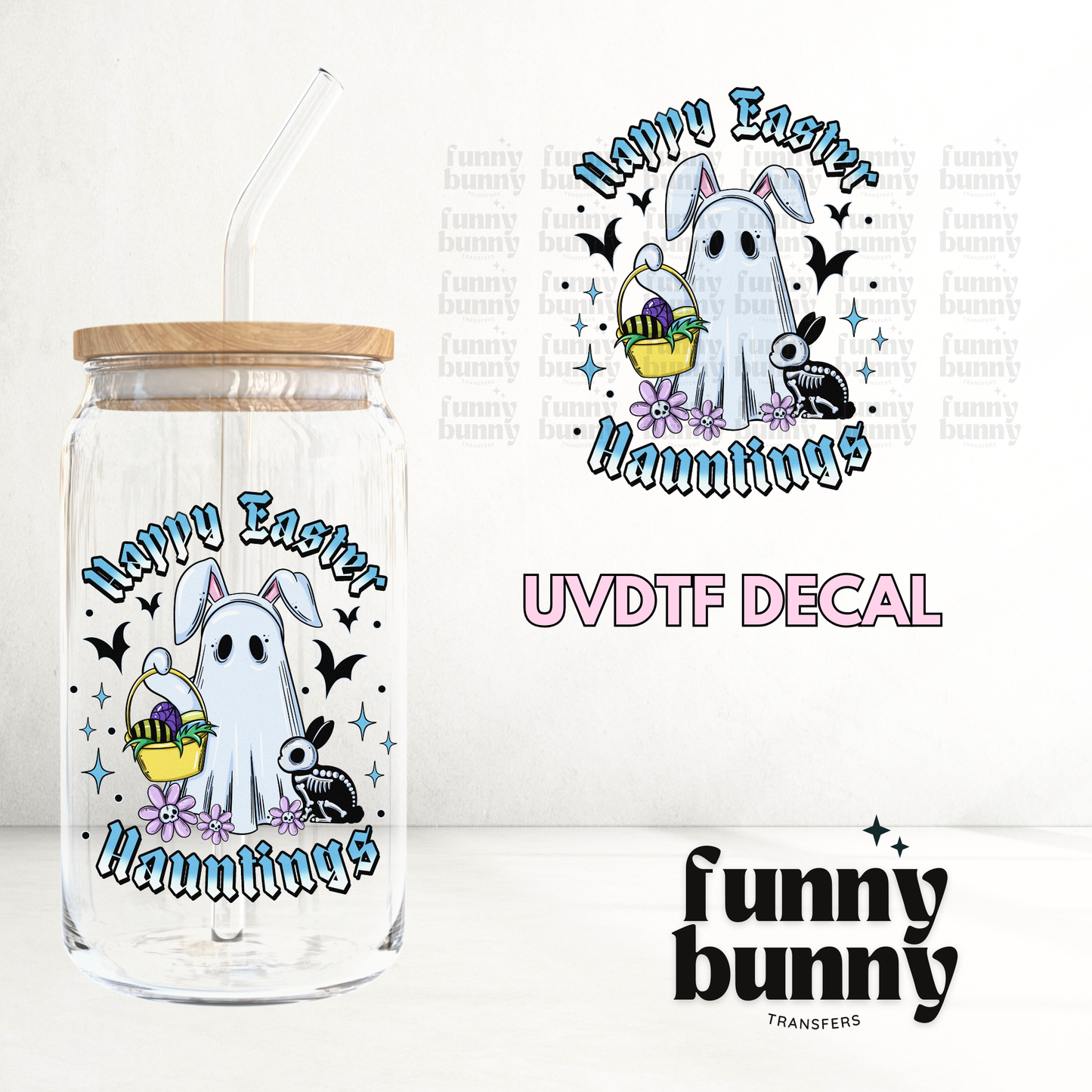 Blue Happy Easter Hauntings - UVDTF Decal