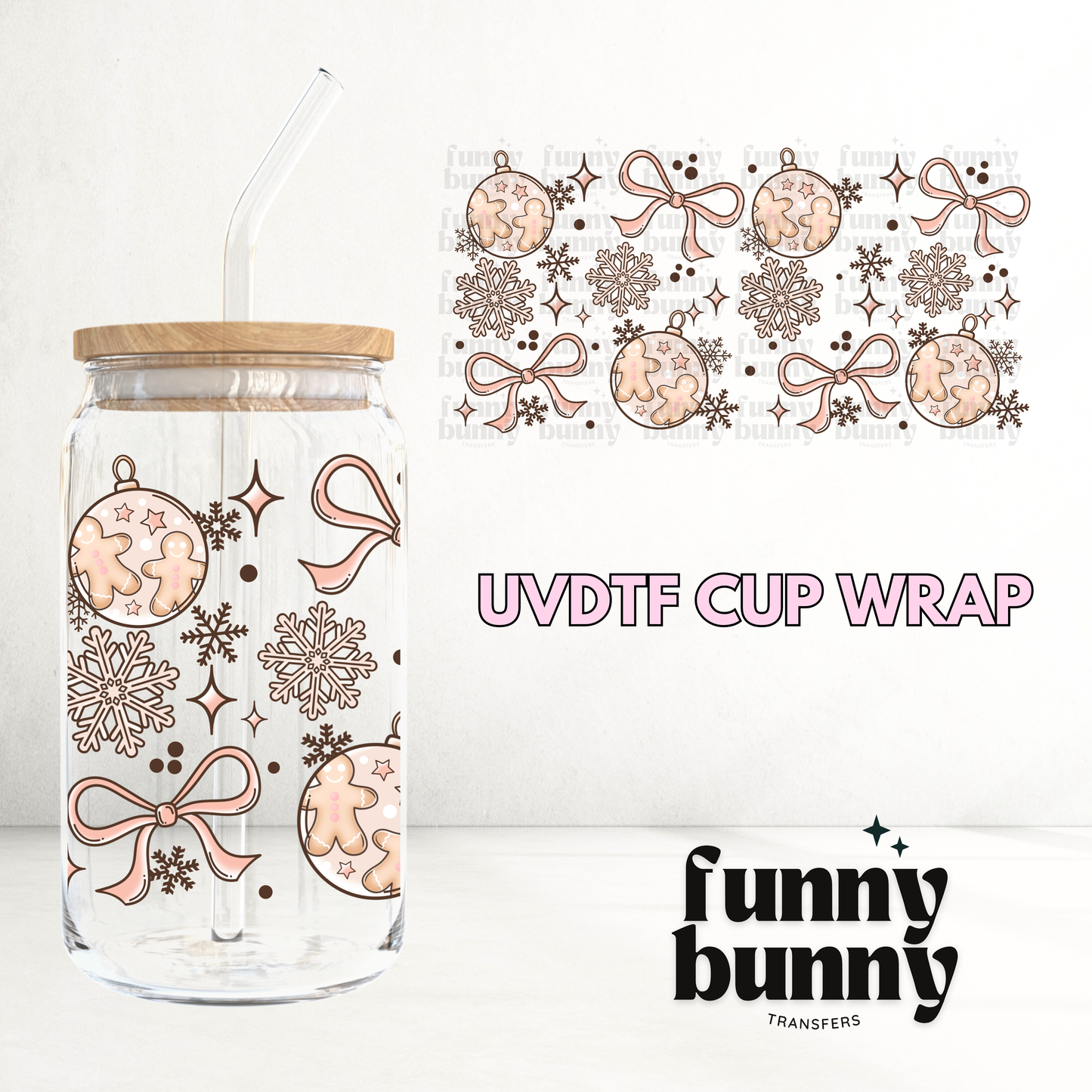 Boho Bows & Snowflakes - 16oz UVDTF Cup Wrap