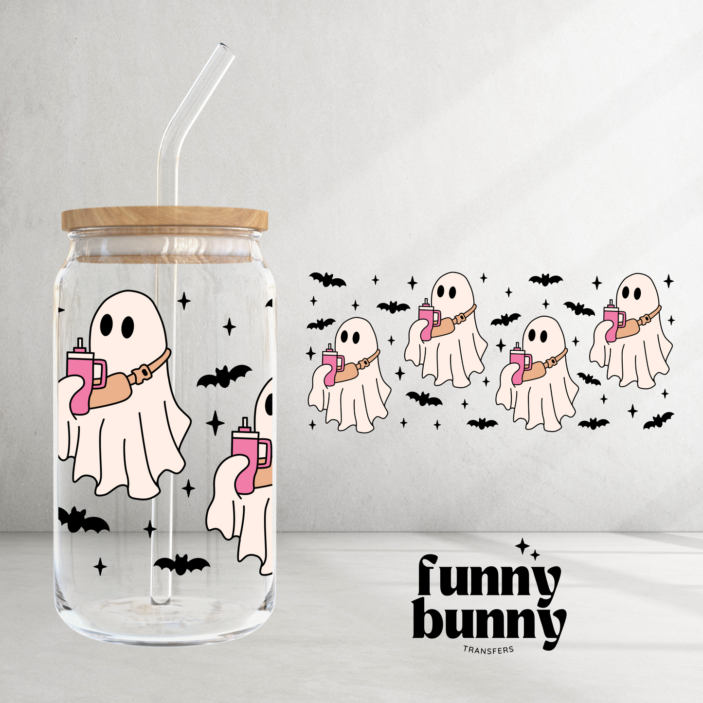 Boo Jee Ghost & Bats - 16oz UVDTF Cup Wrap