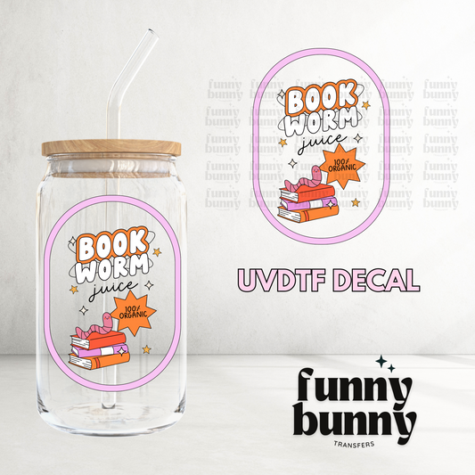 Book Worm Juice Label - UVDTF Decal