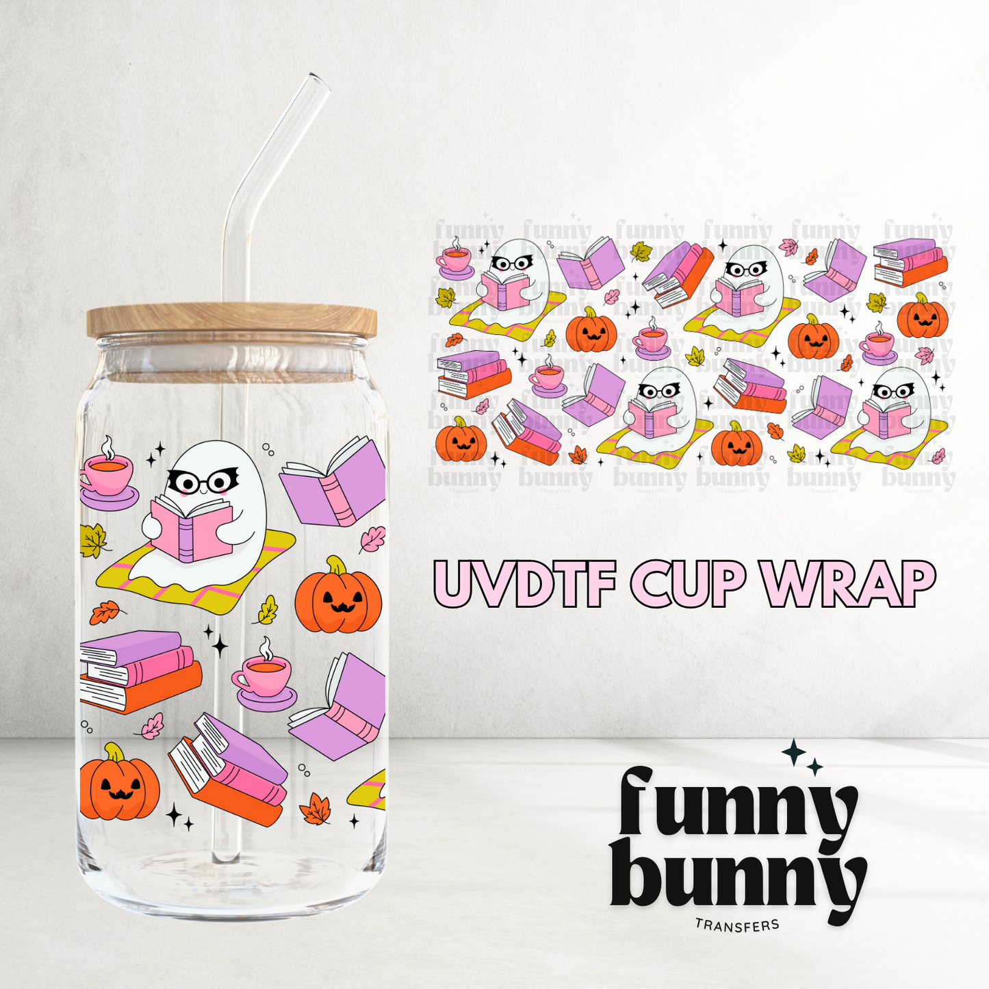Bookish Pumpkin Boo - 16oz UVDTF Cup Wrap