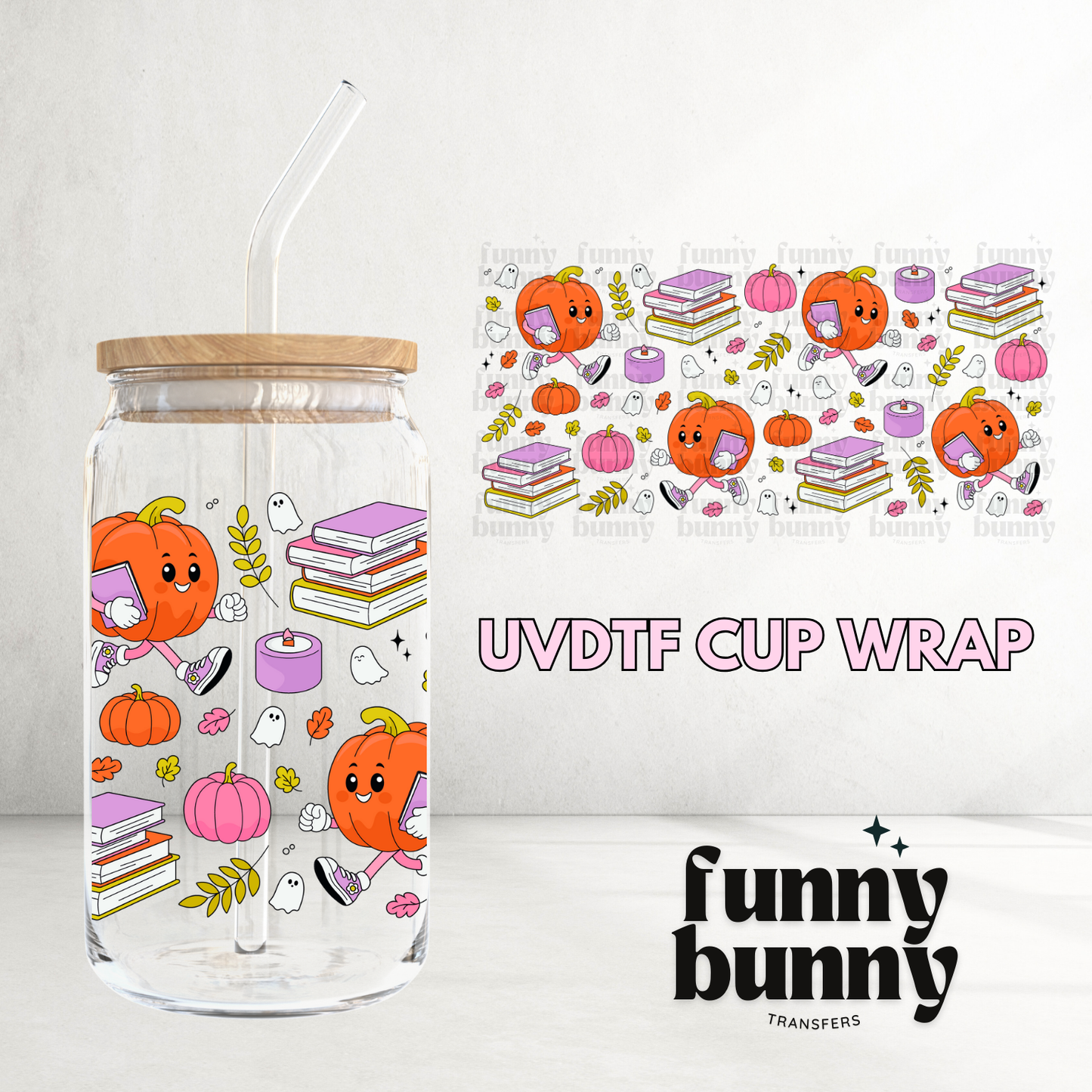 Bookish Pumpkin Cutie  - 16oz UVDTF Cup Wrap
