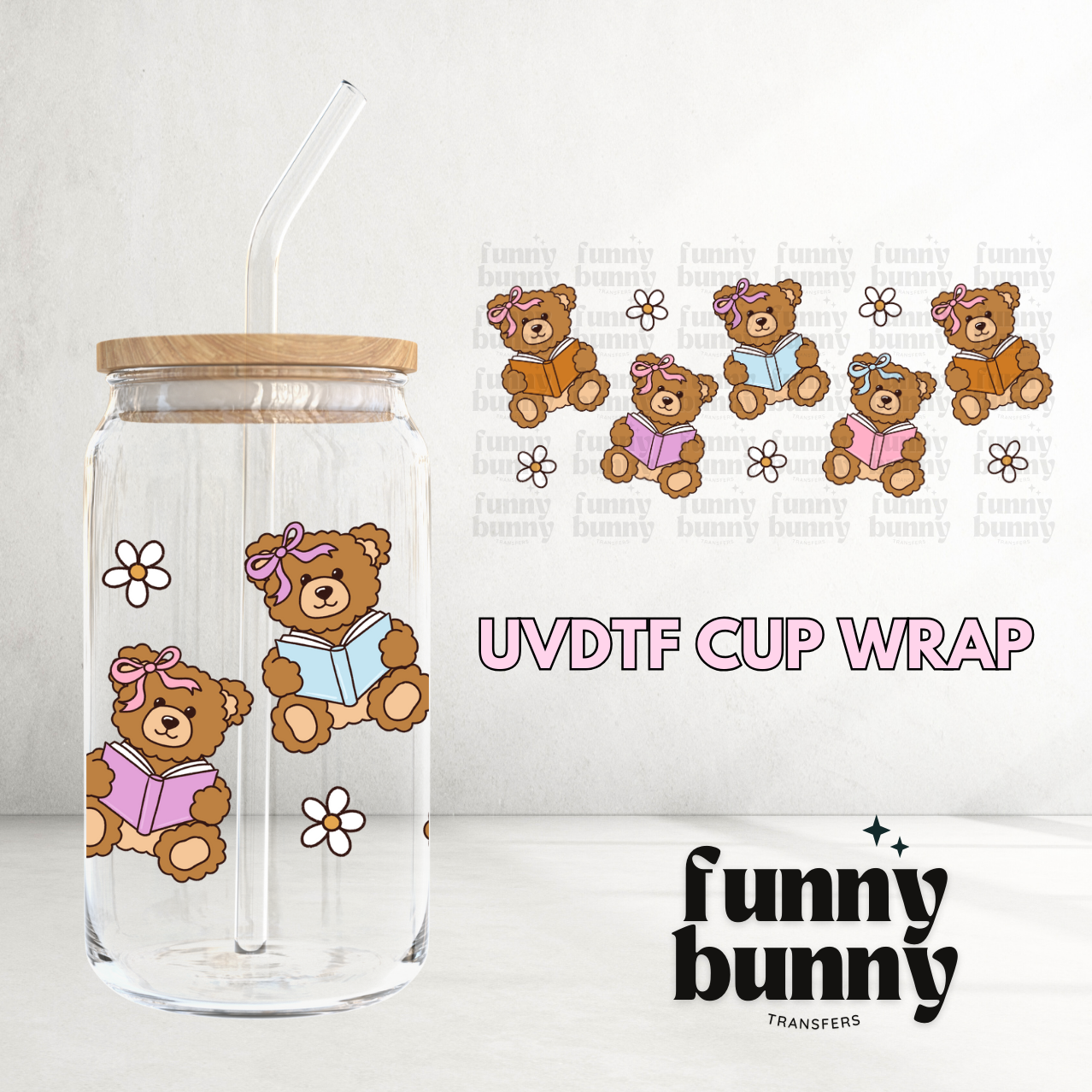 Bookish Teddy Bears - 16oz UVDTF Cup Wrap