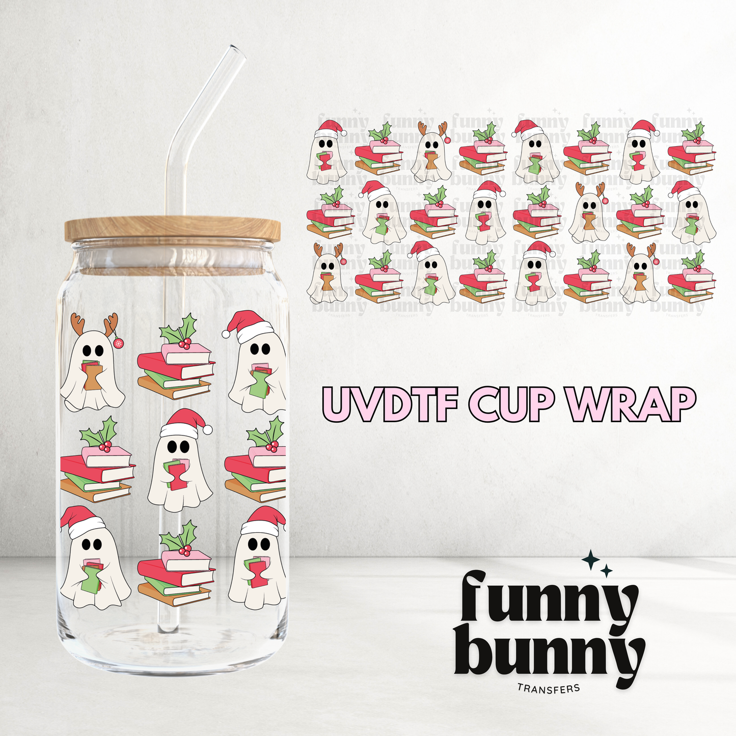 Bookish XMAS Ghost - 16oz UVDTF Cup Wrap