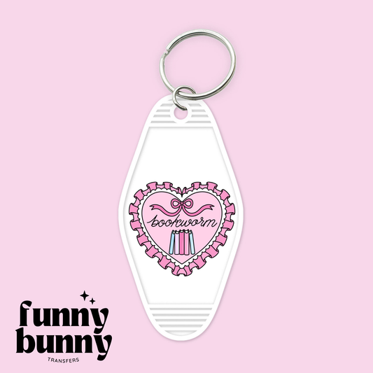 Bookworm Pink Hearts - Motel Keychain