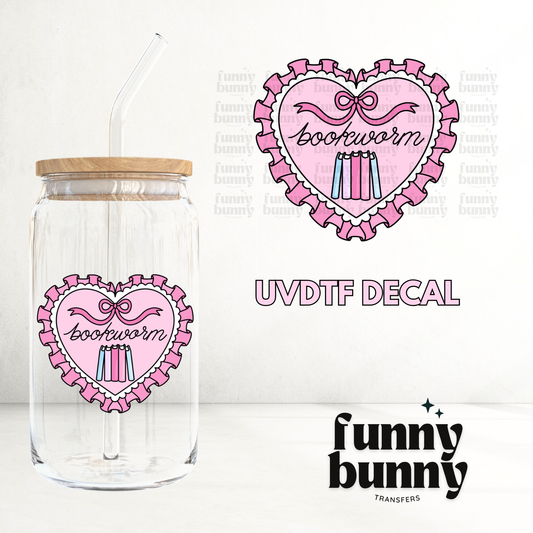 Bookworm Pink Hearts  - UVDTF Decal