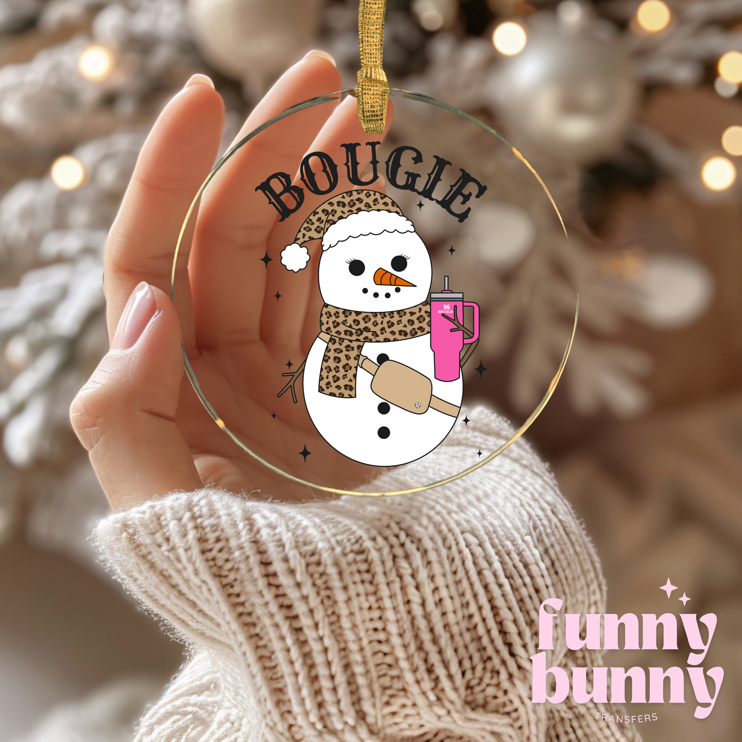 Bougie Leopard Snowman - UVDTF Ornament Decal