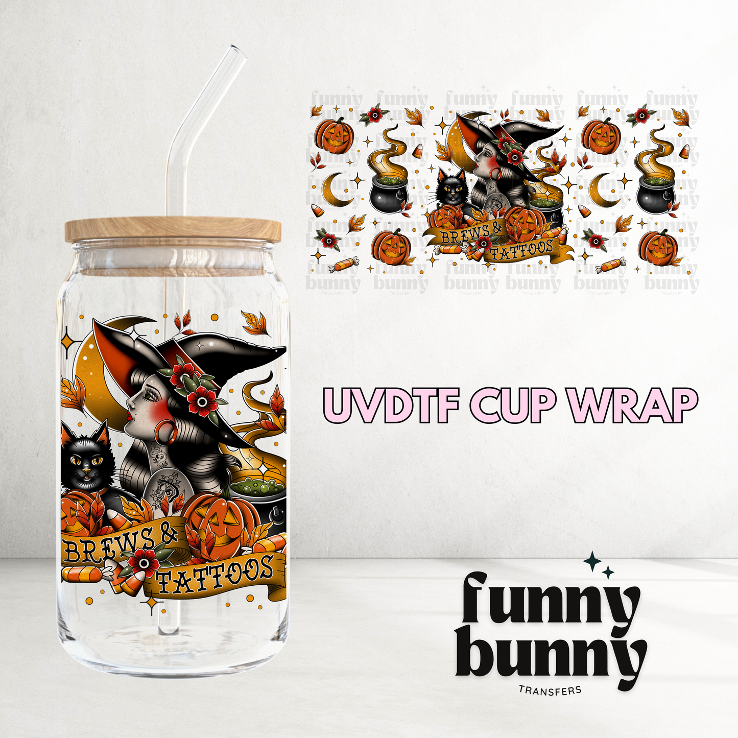 Brews & Tattoos - 16oz UVDTF Cup Wrap