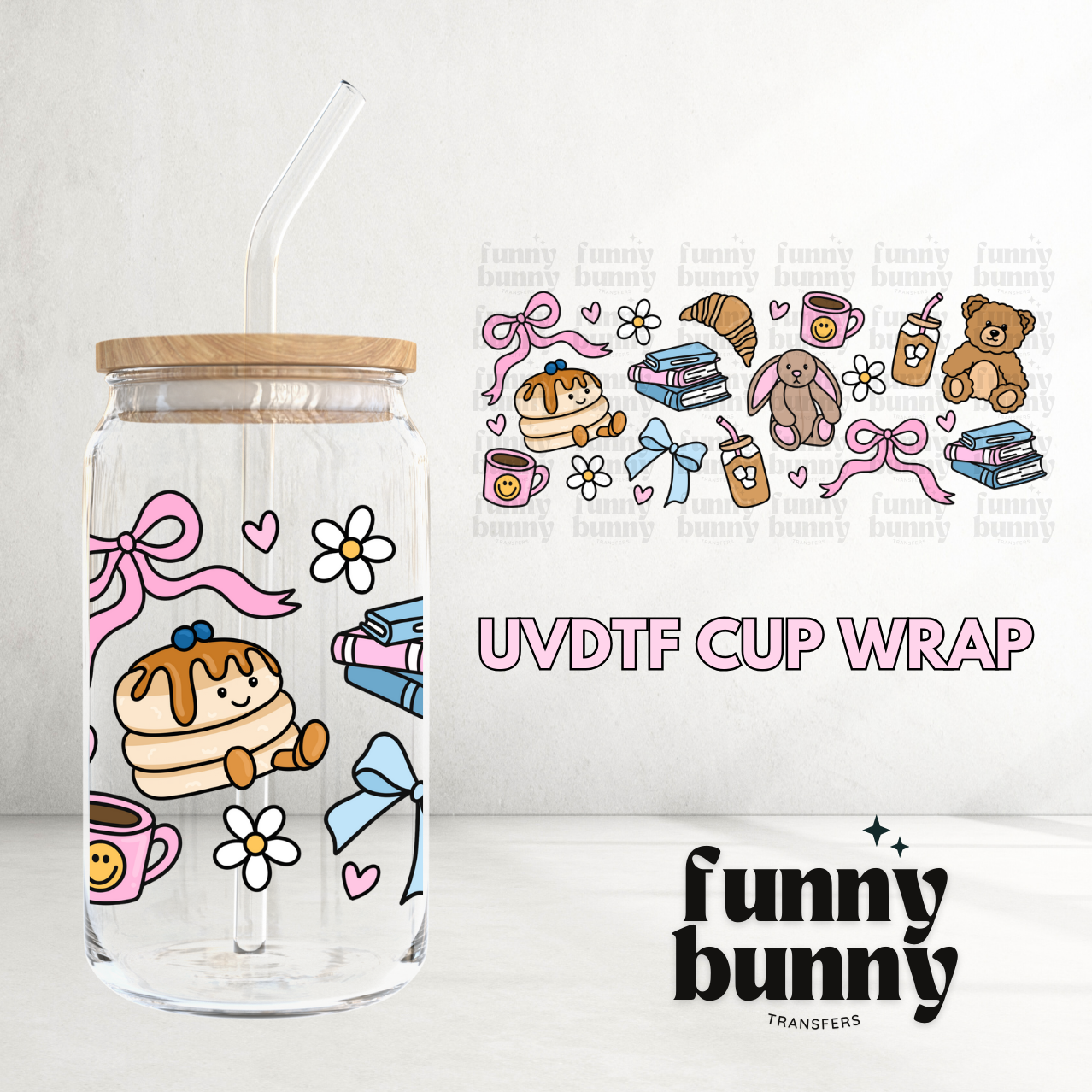 Bunny Teddy & Pancakes - 16oz UVDTF Cup Wrap