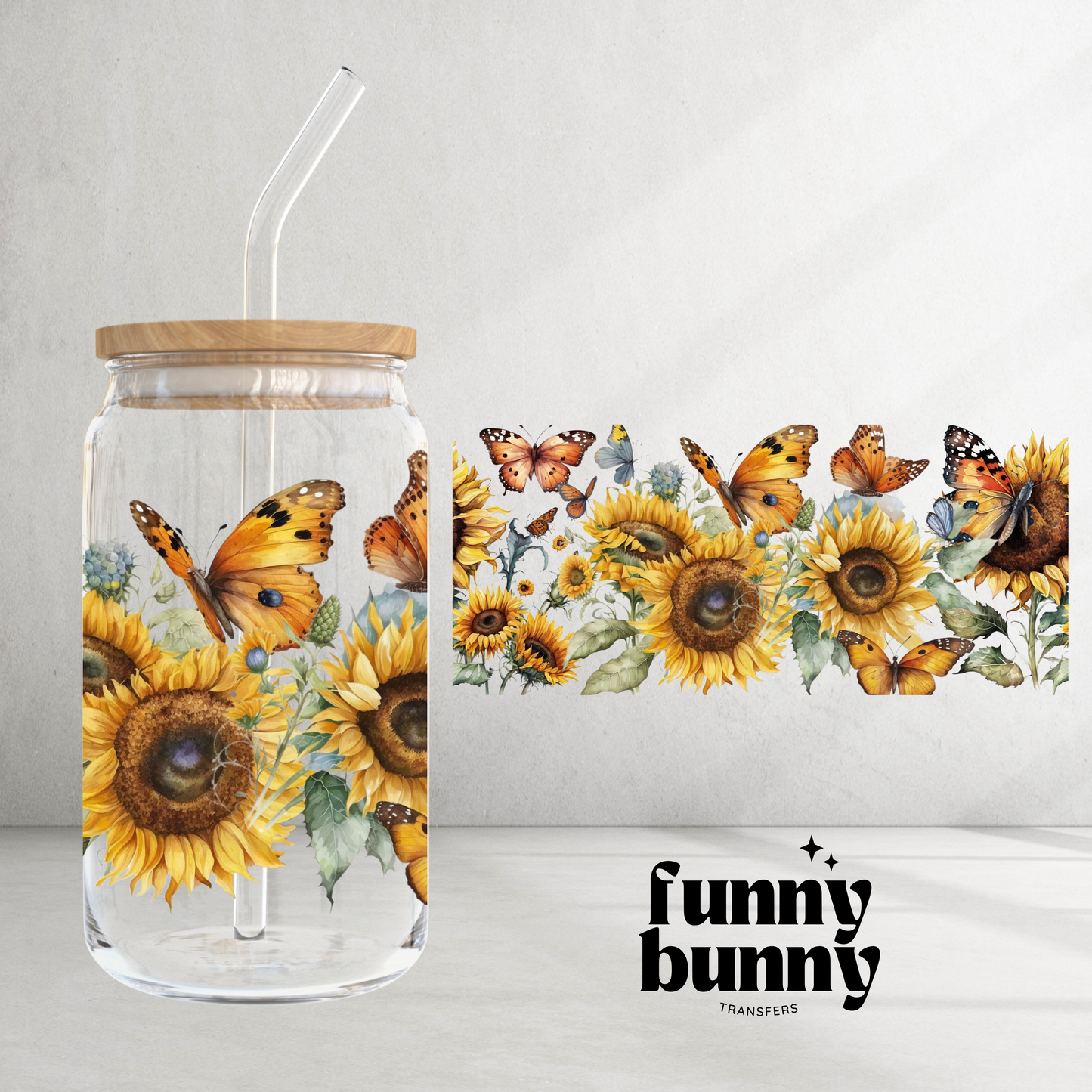 Butterflies and Sunflowers - 16oz UVDTF Cup Wrap