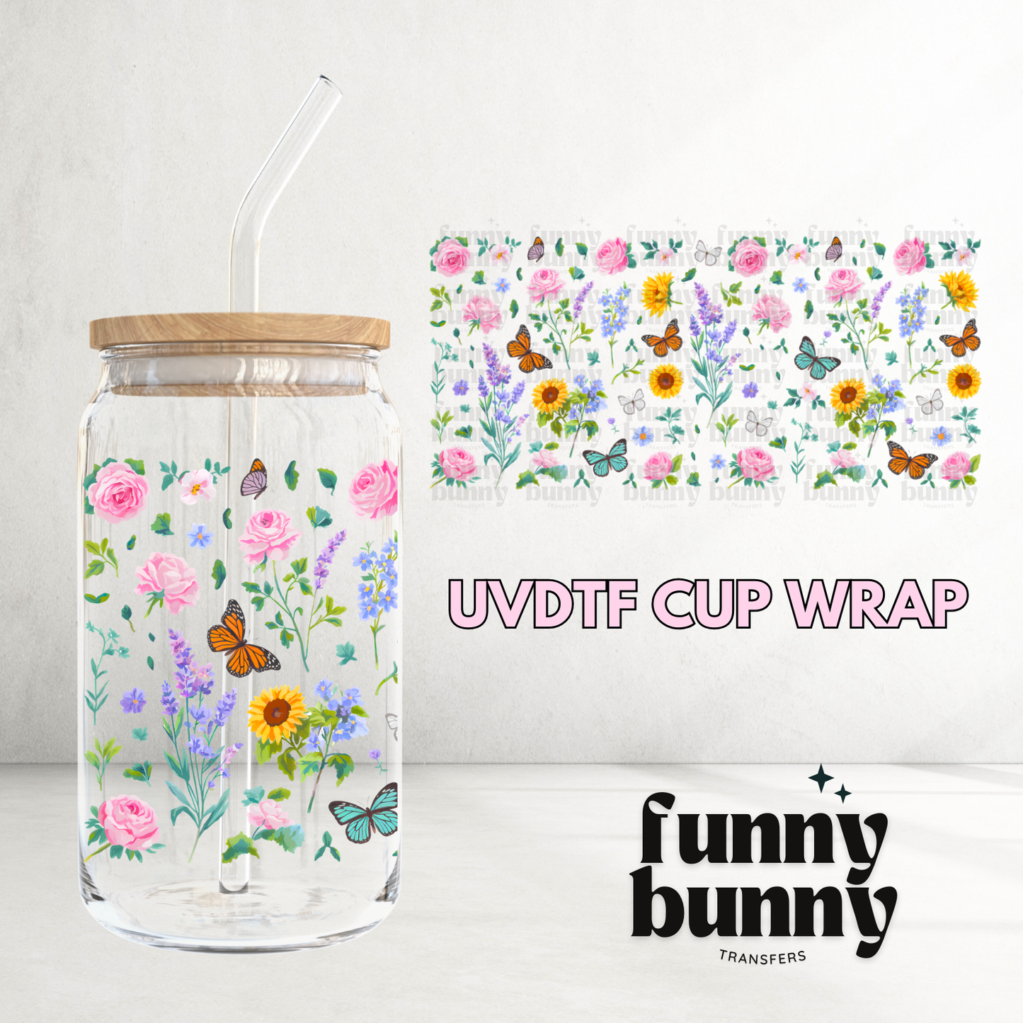 Butterfly Floral Garden - 16oz UVDTF Cup Wrap