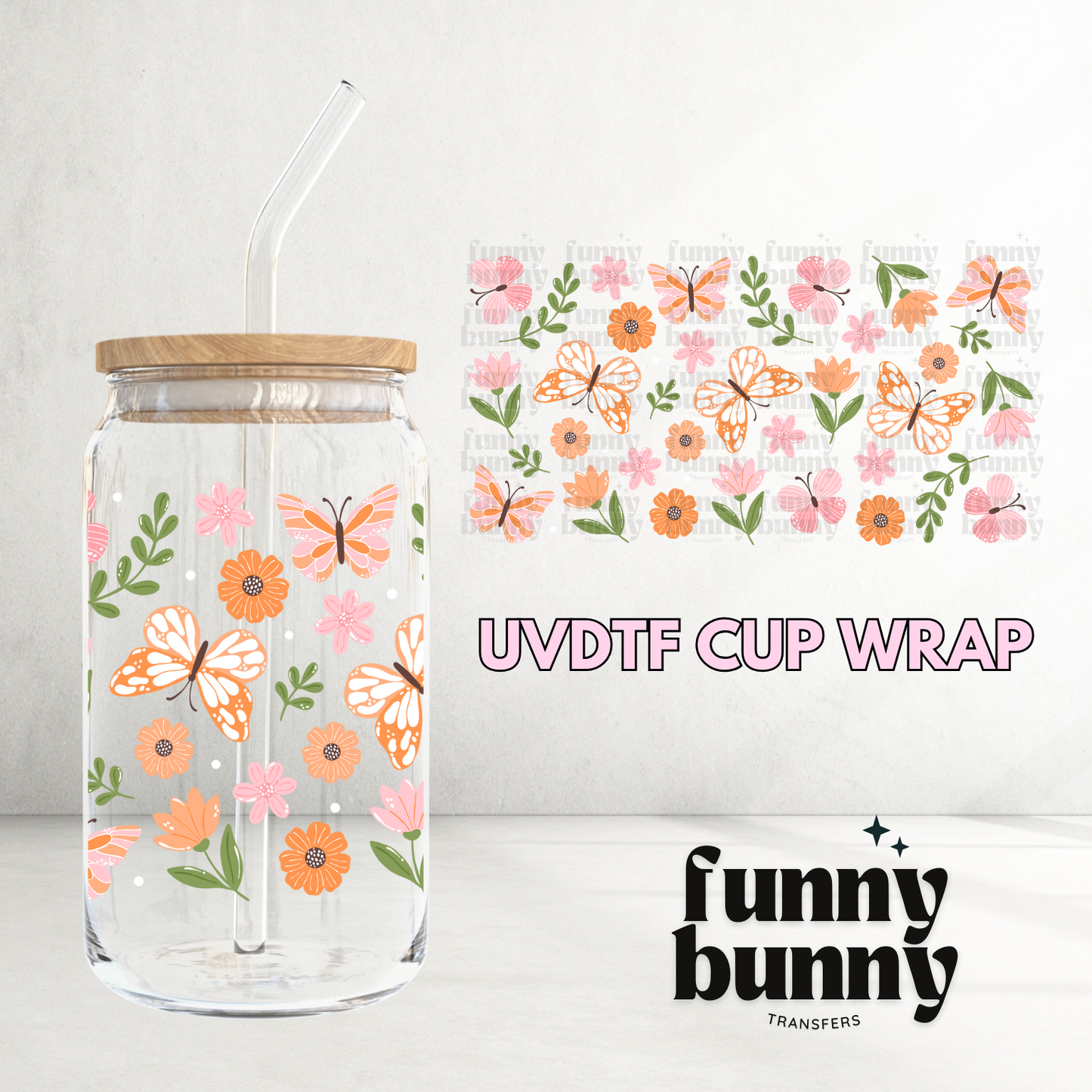Butterfly Garden Field - 16oz UVDTF Cup Wrap