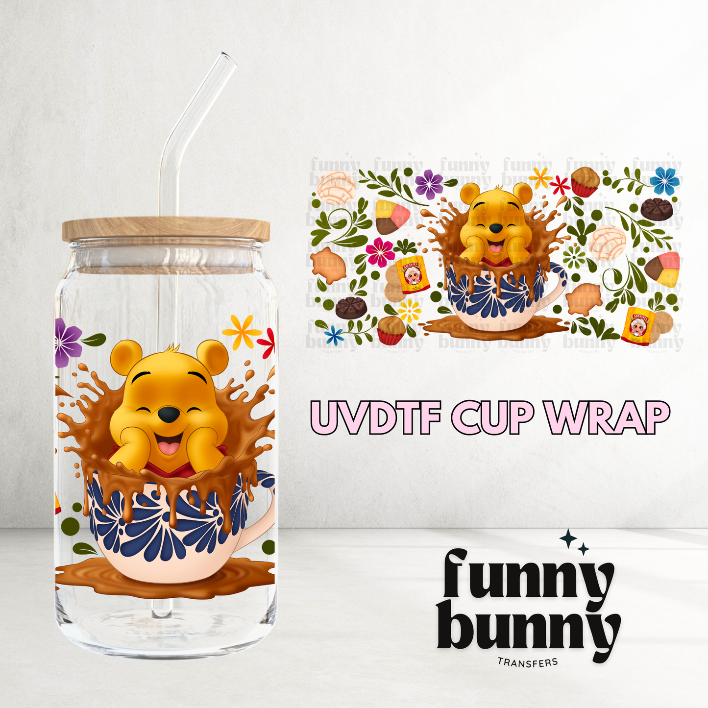 Caffeinated Poooh - 16oz UVDTF Cup Wrap