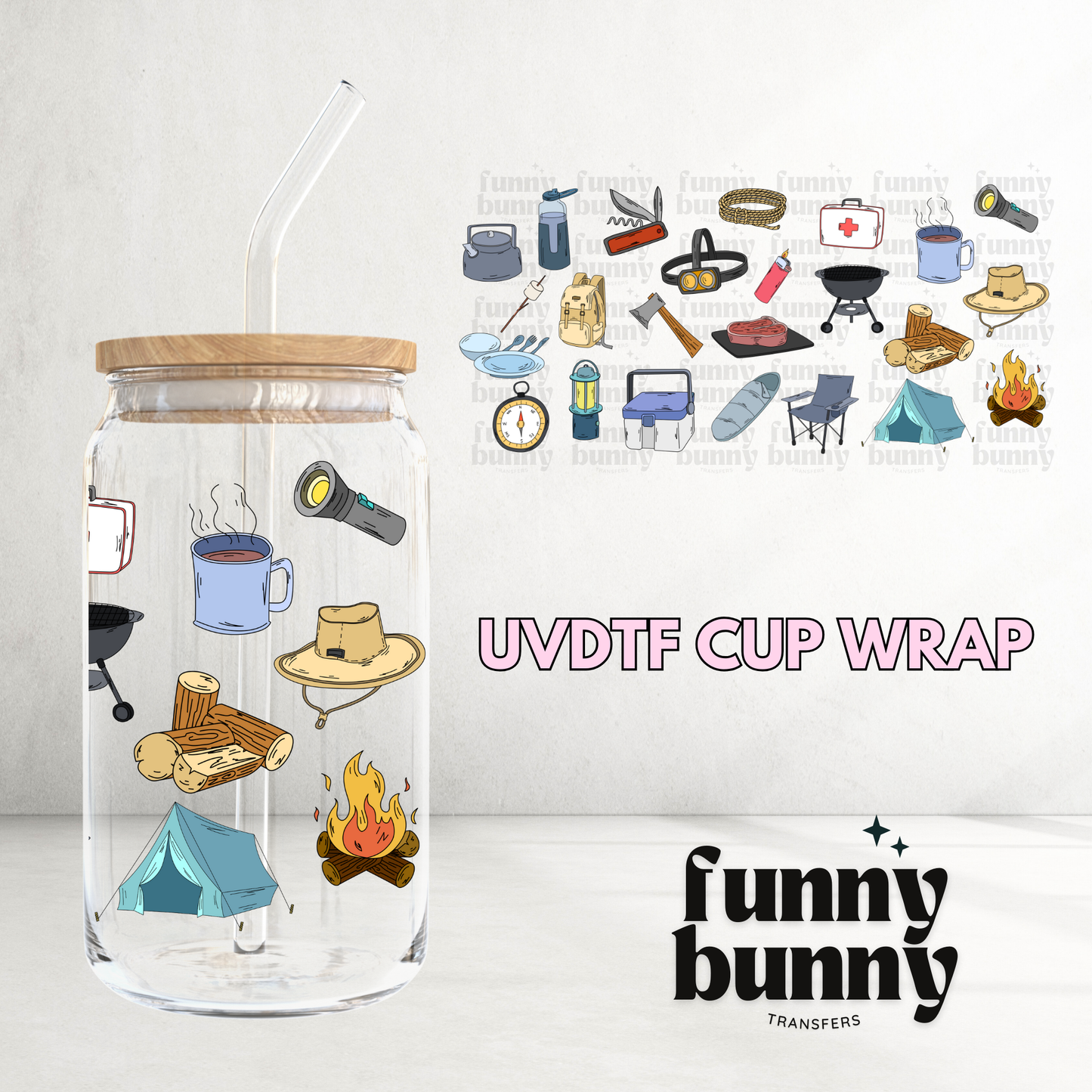 Camping Essentials - 16oz UVDTF Cup Wrap