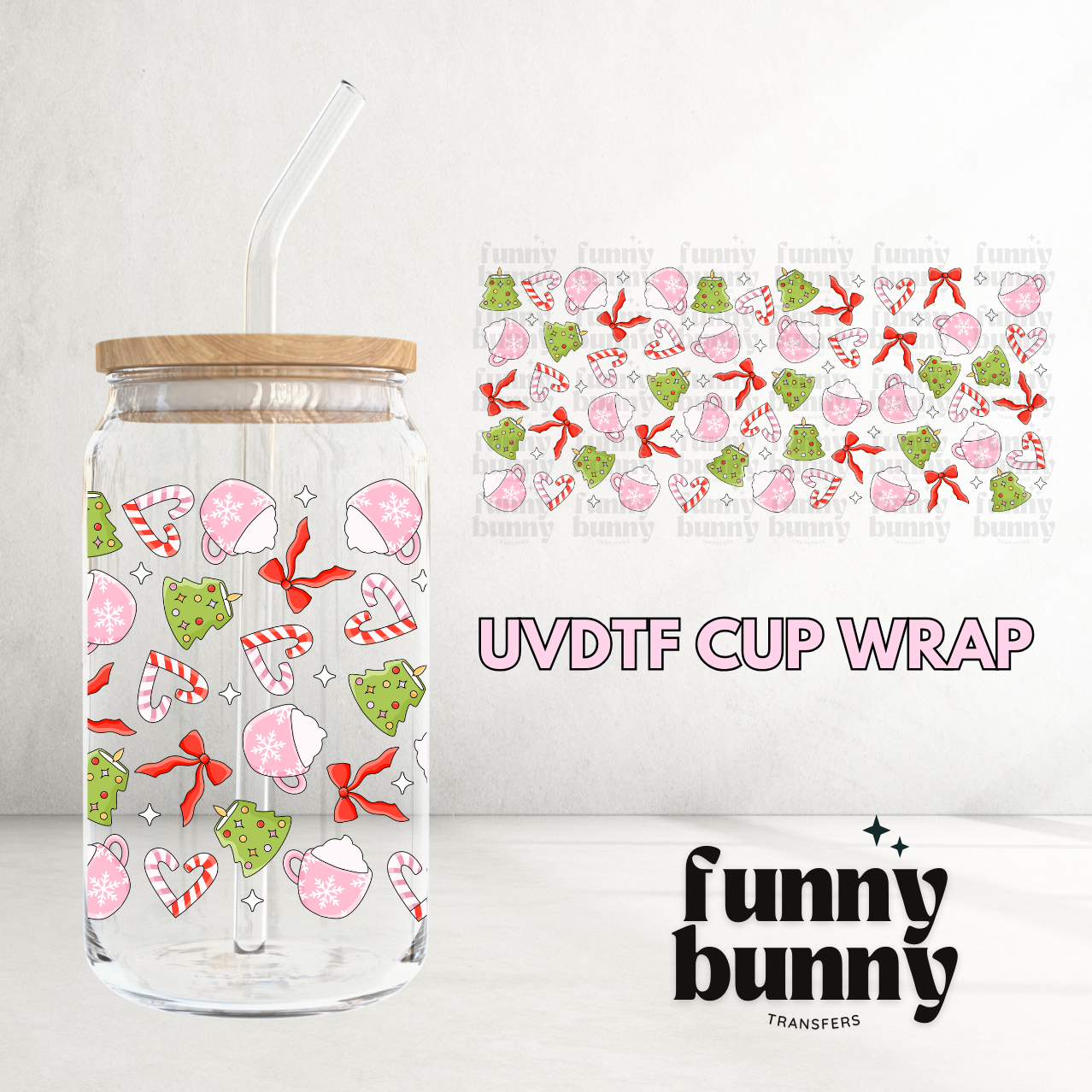 Candy Cane Hearts - 16oz UVDTF Cup Wrap