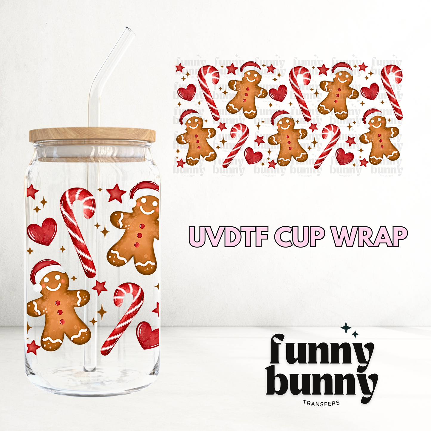 Candy Canes & Gingerbread - 16oz UVDTF Cup Wrap