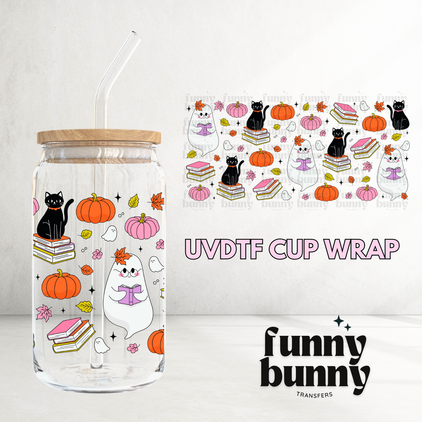 Cat Boo - 16oz UVDTF Cup Wrap