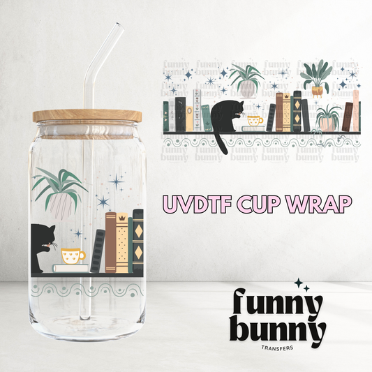 Cat & Books - 16oz UVDTF Cup Wrap