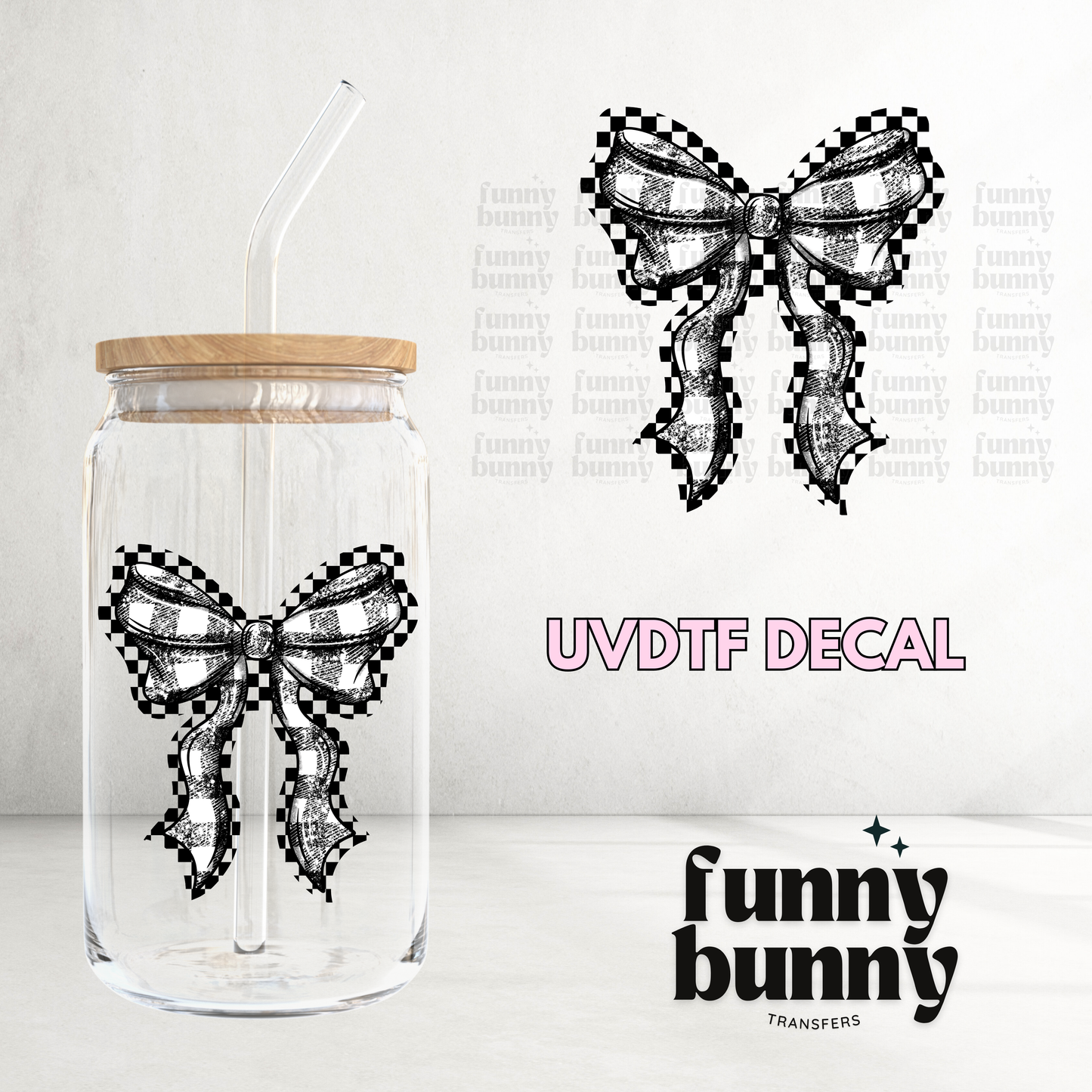 Checkered Black Bow - UVDTF Decal