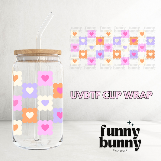 Checkered Hearts - 16oz UVDTF Cup Wrap