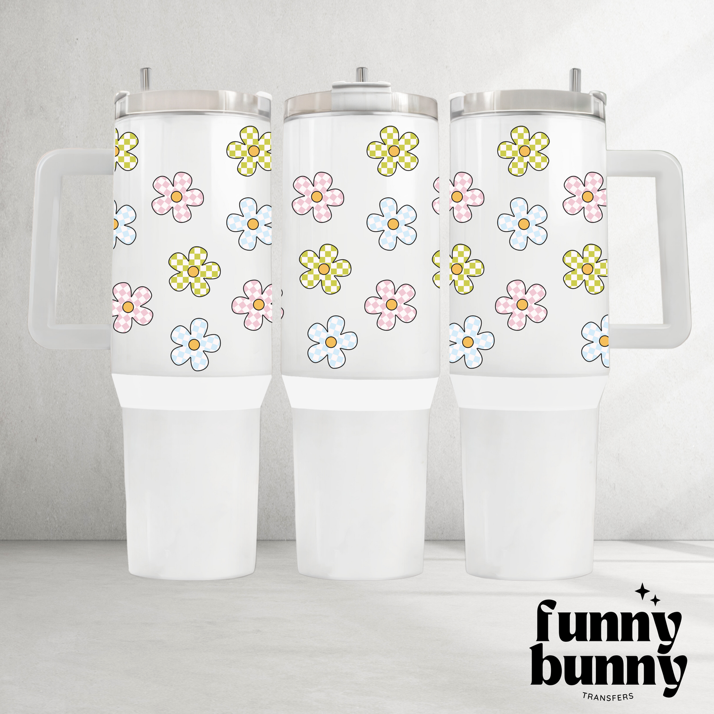 Checkered Flowers - 40oz UVDTF Tumbler Wrap