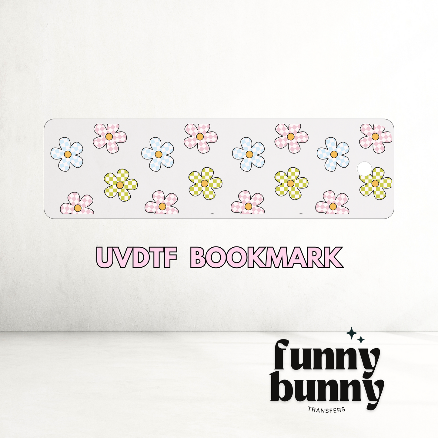 Checkered Flowers - UVDTF Bookmark Decal