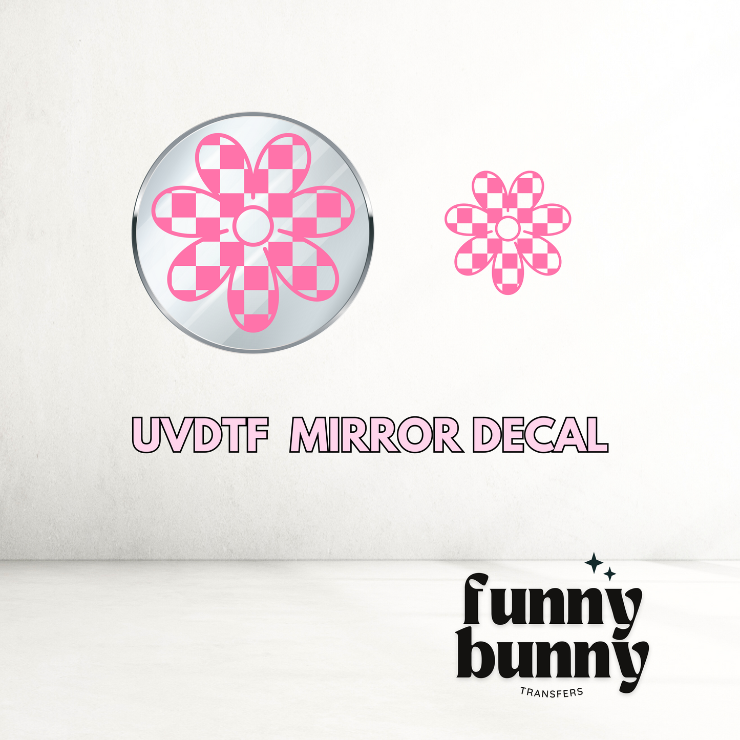 Checkered Pink Daisy - UVDTF Mirror Decal