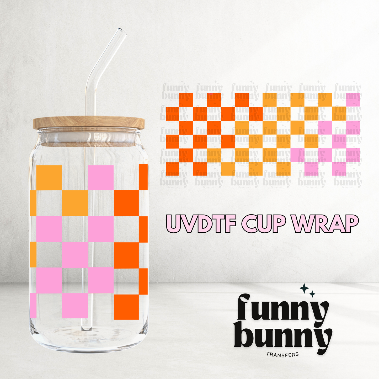 Checkered Rainbow 2.0 - 16oz UVDTF Cup Wrap