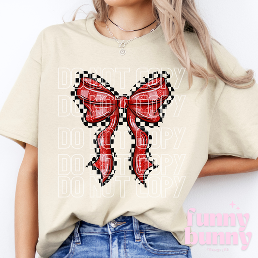 Checkered Red Bow - DTF Transfer