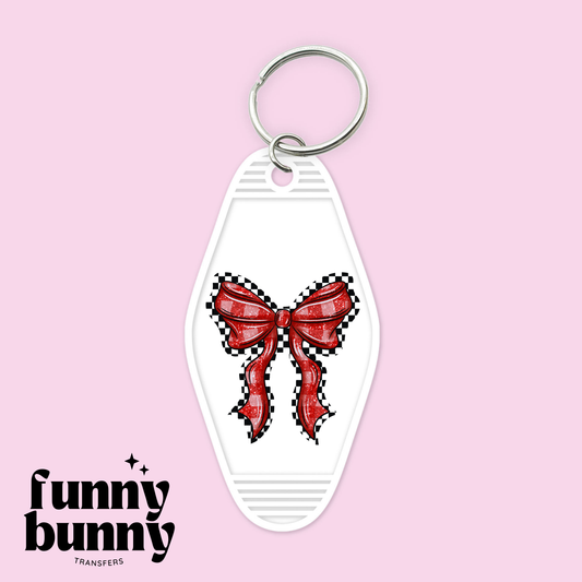 Checkered Red Bow- Motel Keychain