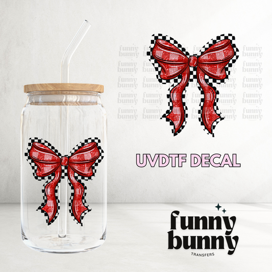 Checkered Red Bow - UVDTF Decal