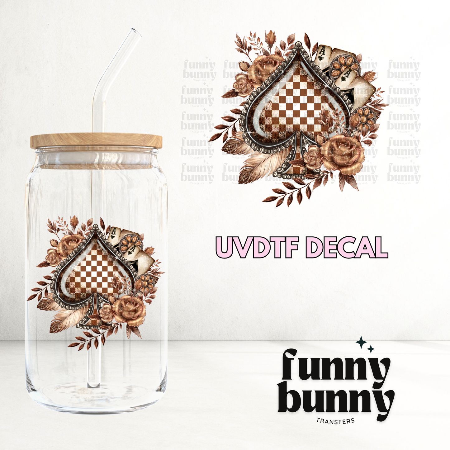 Checkered Spades Brown - UVDTF Decal
