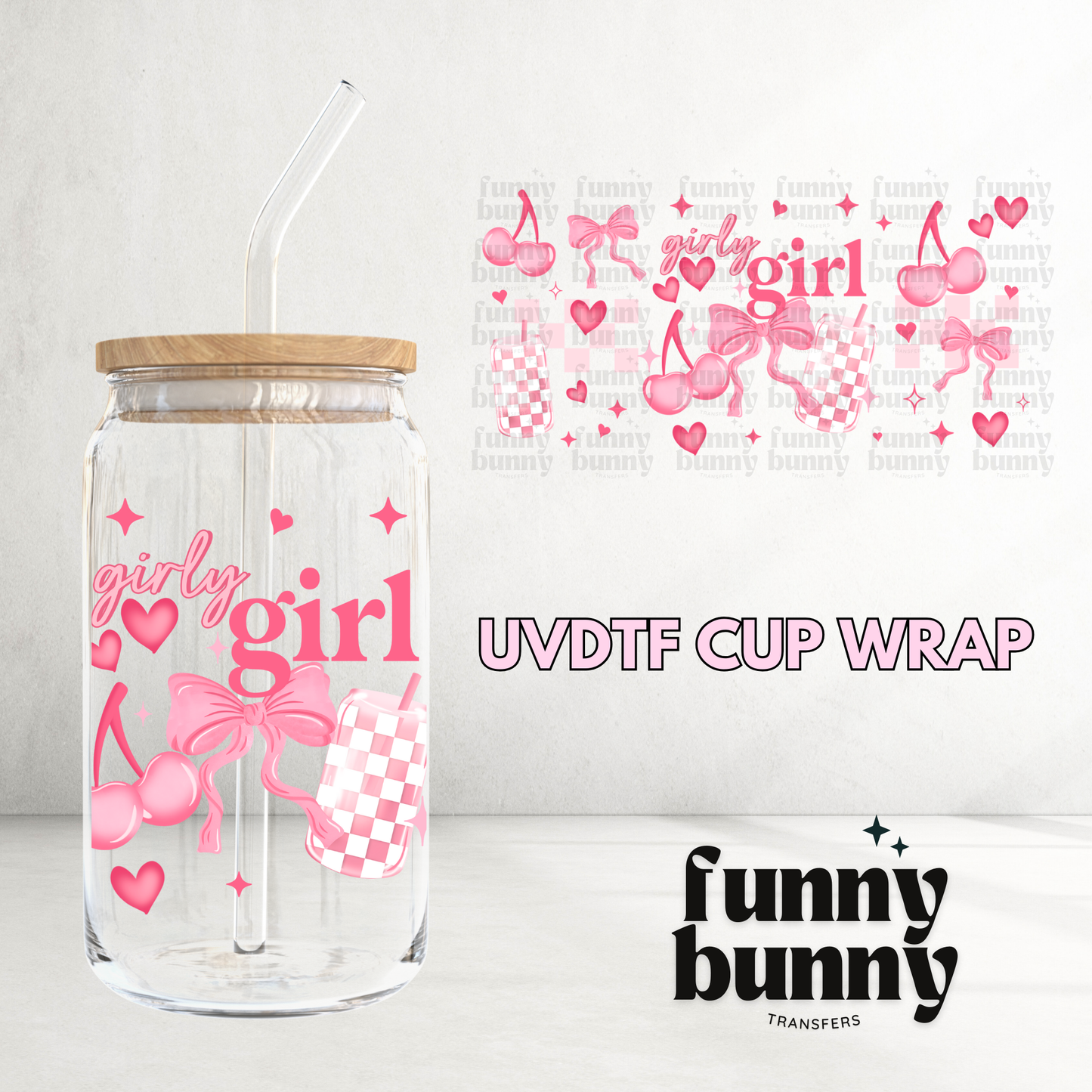 Cherry Bow Girly Girl - 16oz UVDTF Cup Wrap